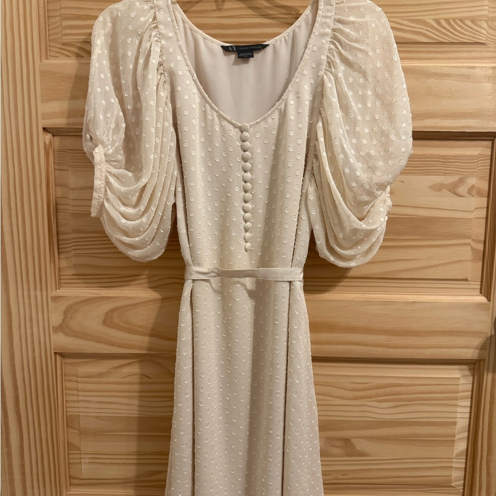 Armani Exchange Cream Mini Dress with Puff Sleeves